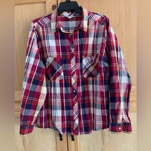 Cato Multicolor Plaid Snap Front Shirt Adjustable Sleeve Sz 18/20W Western flair